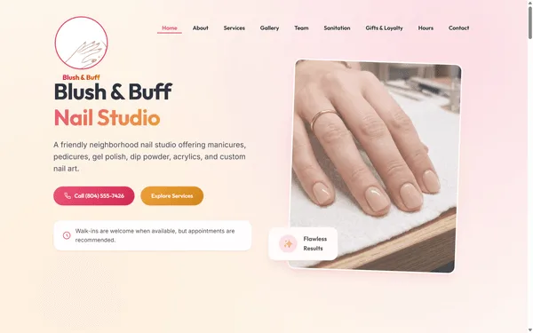 Blush & Buff Nail Studio Multi-page website preview