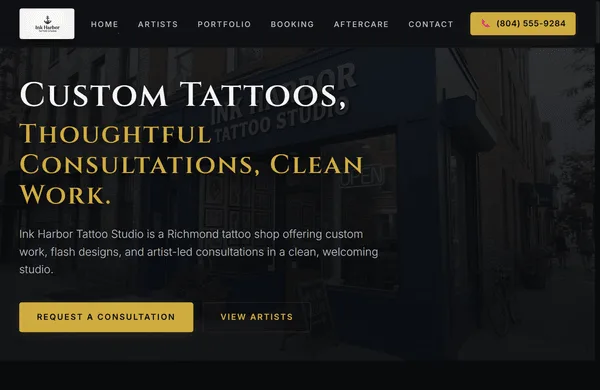 Ink Harbor Tattoo Studio website preview