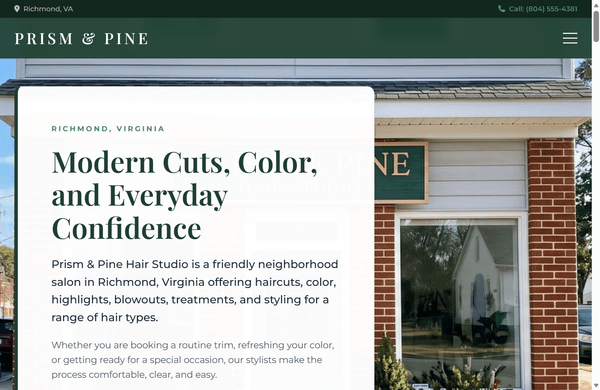 Prism & Pine Hair Studio website preview