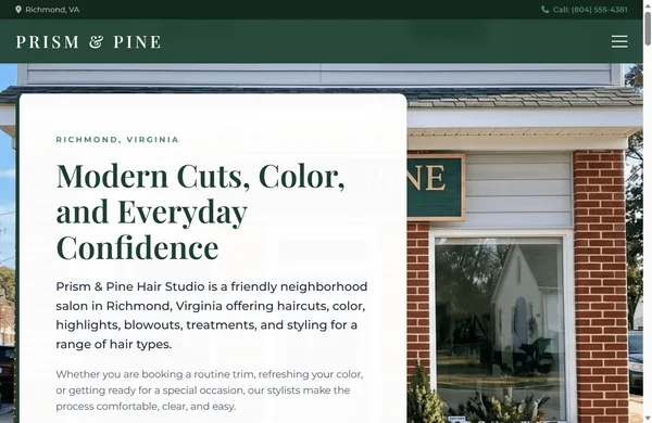 Prism & Pine Hair Studio website preview