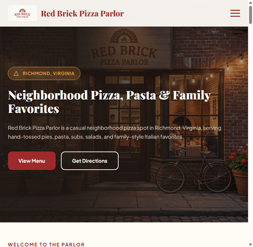 Red Brick Pizza Parlor website preview