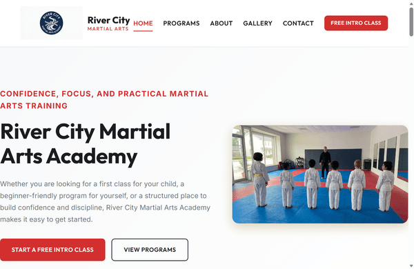 River City Martial Arts Academy sample website preview