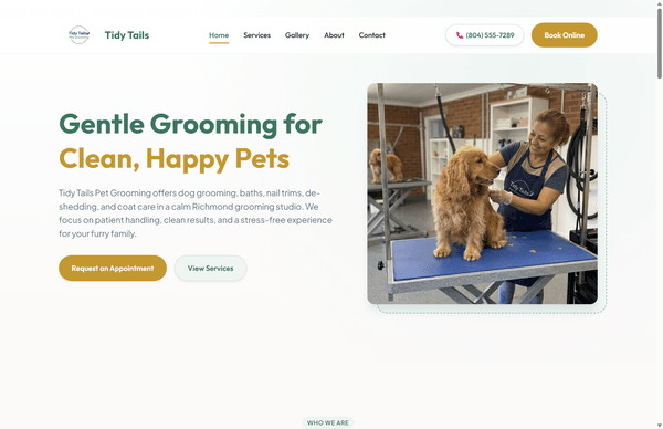 Tidy Tails Pet Grooming website preview