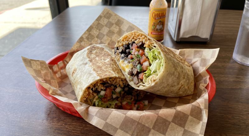 Large Loaded Burrito cut in half