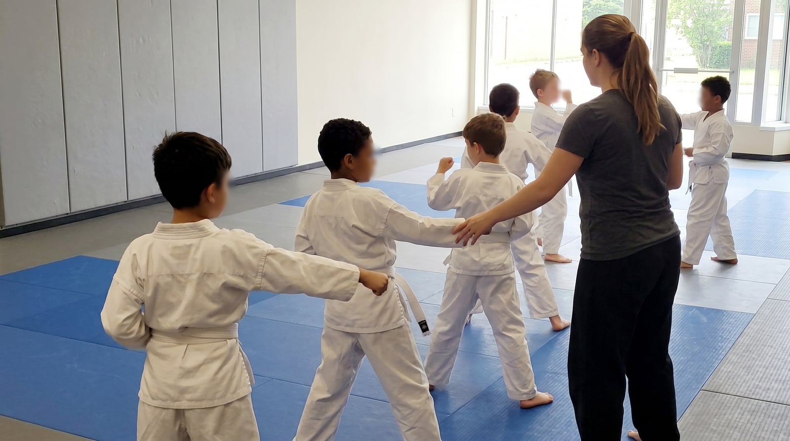 Martial arts training session focusing on youth learning techniques and discipline